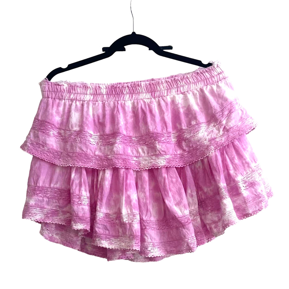 LoveShackFancy Size Large Begonia Hand Dye Tiered Mini Skirt with Lace Hems